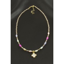 Linarx Çiçek Sedef Cam Boncuk Kristal Kolye