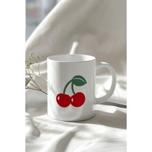 Kiraz Desenli 330ML Baskılı Beyaz Seramik Kupa Bardak
