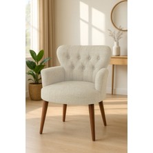 Kayser Home Modern Keten Kumaş Berjer Koltuk | Demonte | Ceviz Ayaklı Tekli Koltuk | Krem