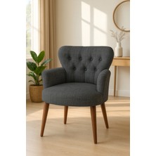 Kayser Home Modern Keten Kumaş Berjer Koltuk | Demonte | Ceviz Ayaklı Tekli Koltuk | Koyu Gri