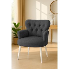 Kayser Home Modern Keten Kumaş Berjer Koltuk | Demonte | Beyaz Ayaklı Tekli Koltuk | Koyu Gri