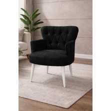 Kayser Home Modern Babyface Kumaş Berjer Koltuk – Ahşap Beyaz Ayaklı | Siyah