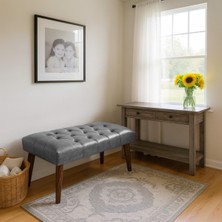 Kayser Home Modern Kapitoneli Bench Puf 90X45 | Antre – Yatak Odası – Salon | Deri Kumaş Oturma Bankı Gri