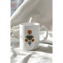 Kelebek ve Çiçek Desenli 330ML Baskılı Beyaz Seramik Kupa Bardak