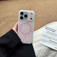 Lama Case Apple iPhone 15 Kılıf Magsafe Destekli Candy Stripe Pembe Kapak