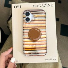 Lama Case Apple iPhone 17 Pro Max Kılıf Pop Söketli Standlı Mocha Lines Kahve Kapak
