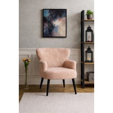 Kayser Home Welsoft Yumuşak Kumaş Modern Berjer Tekli Koltuk | Demonte | Ahşap Siyah Ayaklı | Cappucino