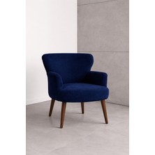 Kayser Home Welsoft Yumuşak Kumaş Modern Berjer Tekli Koltuk | Demonte | Ahşap Ceviz Ayaklı | Lacivert