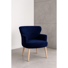 Kayser Home Welsoft Yumuşak Kumaş Modern Berjer Tekli Koltuk | Demonte | Ahşap Naturel Ayaklı | Lacivert