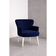 Kayser Home Welsoft Yumuşak Kumaş Modern Berjer Tekli Koltuk | Demonte | Ahşap Beyaz Ayaklı | Lacivert