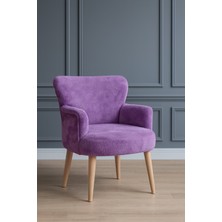 Kayser Home Welsoft Yumuşak Kumaş Modern Berjer Tekli Koltuk | Demonte | Ahşap Naturel Ayaklı | Lila