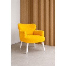 Kayser Home Welsoft Yumuşak Kumaş Modern Berjer Tekli Koltuk | Demonte | Ahşap Beyaz Ayaklı | Sarı