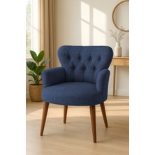 Kayser Home Modern Keten Kumaş Berjer Koltuk | Demonte | Ceviz Ayaklı Tekli Koltuk | Mavi