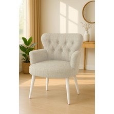 Kayser Home Modern Keten Kumaş Berjer Koltuk | Demonte | Beyaz Ayaklı Tekli Koltuk | Krem