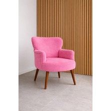 Kayser Home Welsoft Yumuşak Kumaş Modern Berjer Tekli Koltuk | Demonte | Ahşap Ceviz Ayaklı | Pembe