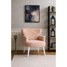 Kayser Home Welsoft Yumuşak Kumaş Modern Berjer Tekli Koltuk | Demonte | Ahşap Beyaz Ayaklı | Cappucino