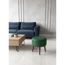 Kayser Home Modern Deri Puf 40 cm | Salon – Antre – Yatak Odası | Ahşap Ayaklı Oturma Pufu Yeşil