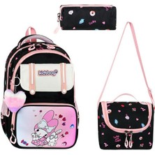 Baginn Ilkokul Kız Çocuk Çantası 3'lü Set Kore Tarzı 40*30 cm Beslenme Çantası Kalem Kutusu Ortopedik