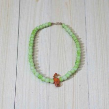 Shine Elagance Yeşil Cam Boncuk Ucunda Turuncu Şık Cam Denizatı Kadın Kolye.sevgililer Günü Hediyesi