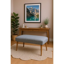 Kayser Home Keten Bench Puf 90X45 cm | Antre Oturma Bankı | Ahşap Ayaklı Modern Bench | Demonte Gri