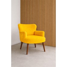 Kayser Home Welsoft Yumuşak Kumaş Modern Berjer Tekli Koltuk | Demonte | Ahşap Ceviz Ayaklı | Sarı