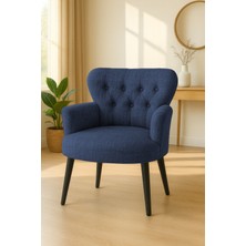 Kayser Home Modern Keten Kumaş Berjer Koltuk | Demonte | Siyah Ayaklı Tekli Koltuk | Mavi