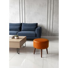 Kayser Home Modern Deri Puf 40 cm | Salon – Antre – Yatak Odası | Ahşap Ayaklı Oturma Pufu Taba