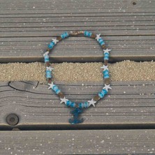 Shine Elagance Mavi Cam Boncuk Beyaz Yıldızlı Kapamaları Çelik Ucunda Mavi Cam Çapa Detaylı Kadın Şık Kolye.sevgililer Günü Hediyesi