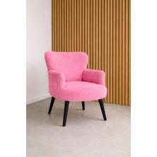 Kayser Home Welsoft Yumuşak Kumaş Modern Berjer Tekli Koltuk | Demonte | Ahşap Siyah Ayaklı | Pembe