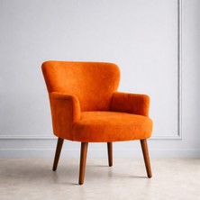 Kayser Home Welsoft Yumuşak Kumaş Modern Berjer Tekli Koltuk | Demonte | Ahşap Ceviz Ayaklı | Turuncu