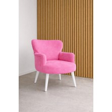 Kayser Home Welsoft Yumuşak Kumaş Modern Berjer Tekli Koltuk | Demonte | Ahşap Beyaz Ayaklı | Pembe