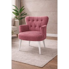 Kayser Home Modern Babyface Kumaş Berjer Koltuk – Ahşap Beyaz Ayaklı | Gül Kurusu