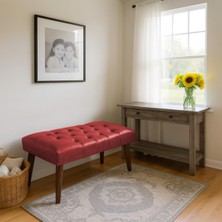 Kayser Home Modern Kapitoneli Bench Puf 90X45 | Antre – Yatak Odası – Salon | Deri Kumaş Oturma Bankı Kırmızı