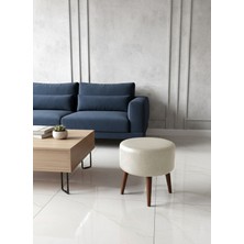 Kayser Home Modern Deri Puf 40 cm | Salon – Antre – Yatak Odası | Ahşap Ayaklı Oturma Pufu Krem
