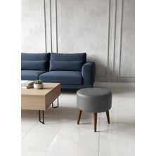 Kayser Home Modern Deri Puf 40 cm | Salon – Antre – Yatak Odası | Ahşap Ayaklı Oturma Pufu Gri