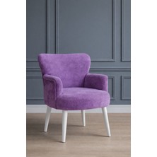 Kayser Home Welsoft Yumuşak Kumaş Modern Berjer Tekli Koltuk | Demonte | Ahşap Beyaz Ayaklı | Lila