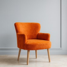 Kayser Home Welsoft Yumuşak Kumaş Modern Berjer Tekli Koltuk | Demonte | Ahşap Naturel Ayaklı | Turuncu