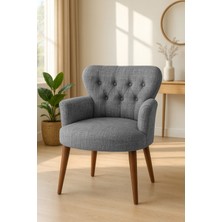 Kayser Home Modern Keten Kumaş Berjer Koltuk | Demonte | Ceviz Ayaklı Tekli Koltuk | Gri