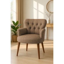 Kayser Home Modern Keten Kumaş Berjer Koltuk | Demonte | Ceviz Ayaklı Tekli Koltuk | Kahverengi