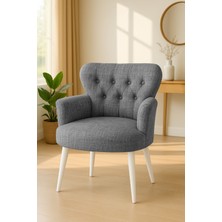 Kayser Home Modern Keten Kumaş Berjer Koltuk | Demonte | Beyaz Ayaklı Tekli Koltuk | Gri