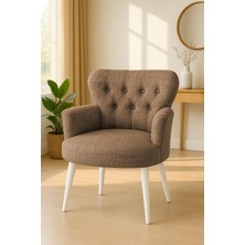 Kayser Home Modern Keten Kumaş Berjer Koltuk | Demonte | Beyaz Ayaklı Tekli Koltuk | Kahverengi