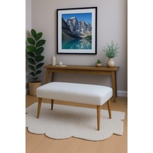 Kayser Home Keten Bench Puf 90X45 cm | Antre Oturma Bankı | Ahşap Ayaklı Modern Bench | Demonte Krem