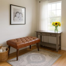 Kayser Home Modern Kapitoneli Bench Puf 90X45 | Antre – Yatak Odası – Salon | Deri Kumaş Oturma Bankı Taba