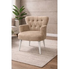 Kayser Home Modern Babyface Kumaş Berjer Koltuk – Ahşap Beyaz Ayaklı | Vizon