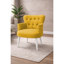 Kayser Home Modern Babyface Kumaş Berjer Koltuk – Ahşap Beyaz Ayaklı | Sarı