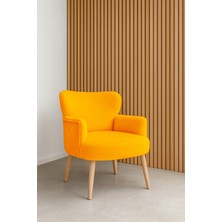 Kayser Home Welsoft Yumuşak Kumaş Modern Berjer Tekli Koltuk | Demonte | Ahşap Naturel Ayaklı | Sarı