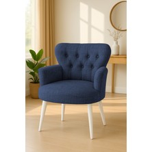 Kayser Home Modern Keten Kumaş Berjer Koltuk | Demonte | Beyaz Ayaklı Tekli Koltuk | Mavi