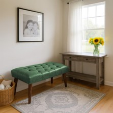 Kayser Home Modern Kapitoneli Bench Puf 90X45 | Antre – Yatak Odası – Salon | Deri Kumaş Oturma Bankı Yeşil