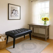 Kayser Home Modern Kapitoneli Bench Puf 90X45 | Antre – Yatak Odası – Salon | Deri Kumaş Oturma Bankı Siyah