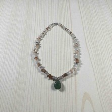 Shine Elagance Inci ve Aralarında Kahverengi Yassı Boncuk Ucu Yeşil Cam Boncuk Detaylı Kapamaları Gümüş Rengi Çelik Kadın Şık Kolye  Sevgililer Günü Hediyesi